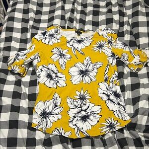Ann Taylor Factory Yellow Floral Blouse